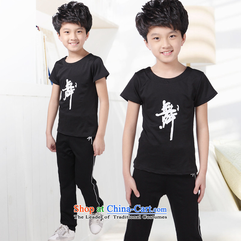 Children Dance package men and women serving in the summer of performance appraisal exercise early childhood services Latin Dance Dance gymnastics service long-sleeved boy short-sleeved black?140