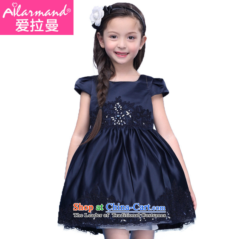 Love Rahman children's wear girls for summer 2015 new child dresses princess skirt dress show Summer dress uniform Dark Blue?130