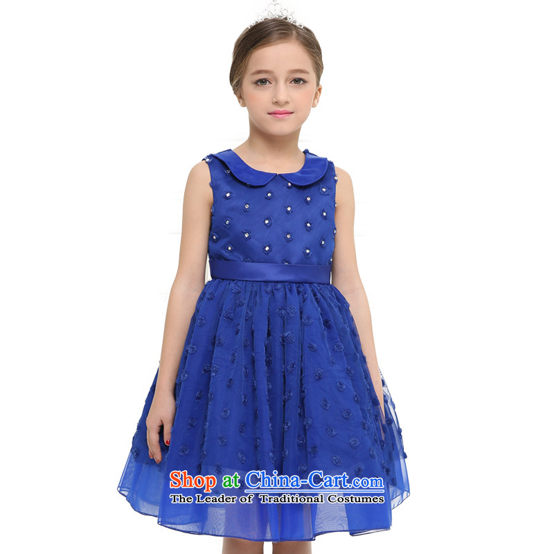 In accordance with the 2015 Land picking summer new children's wear girls sleeveless dress skirt water drilling princess bon bon skirt CUHK child will Blue 110