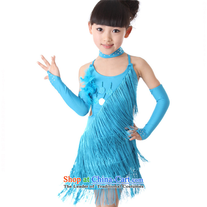 Children Latin dance wearing girls dance performances edging services for children's game will Latin?TZ5122-0003?Blue?130cm