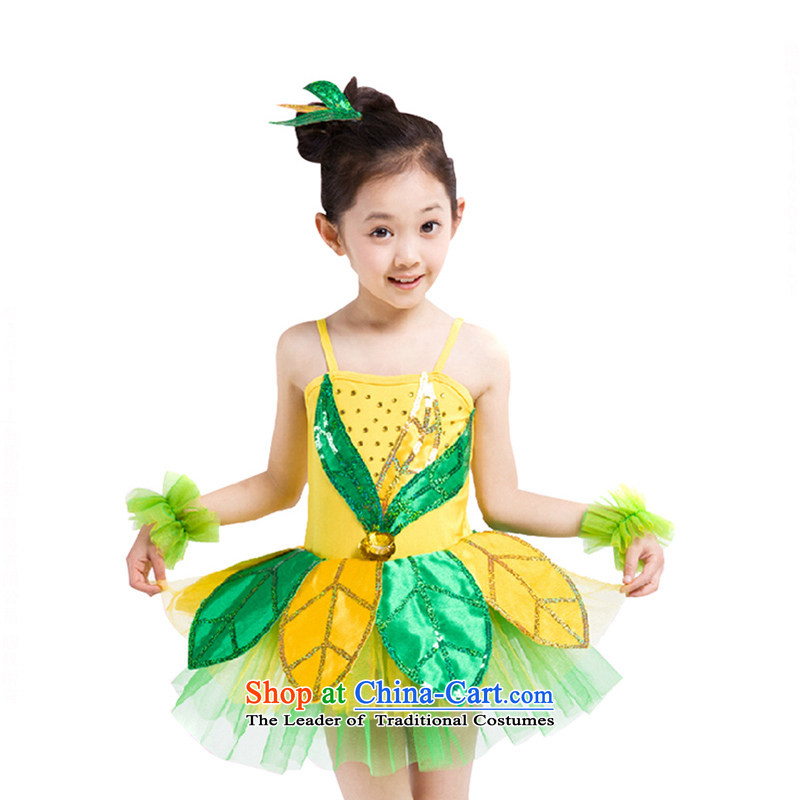 Children will green leaf girls dancing wearing peacock dance on chip modern dance performances TZ5122-0010 dress that early childhood Yellow 120cm