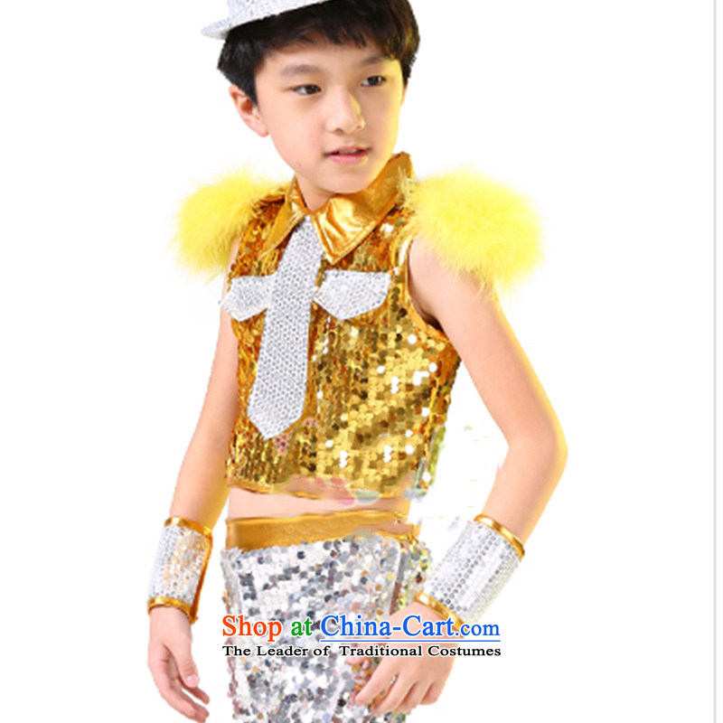 Children will serve boy Jazz Dance Dance Dance costumes street children's entertainment services girls TZ5123-0014 yellow (male) 150CM,POSCN,,, shopping on the Internet
