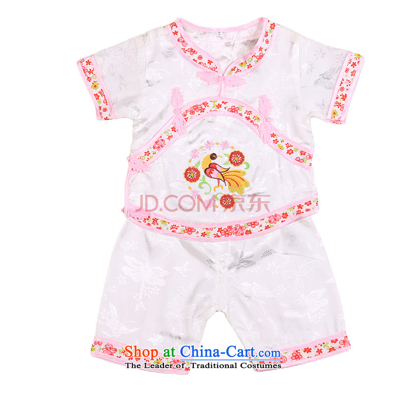 The girl child under age 1 Tang Dynasty 2-year-old cotton summer short-sleeved shorts kit two children under the age of 100 days dress 4665 White?100cm