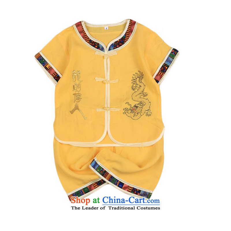 Offer new types of child-Tang Dynasty Chinese baby cotton linen Tang dynasty boy short-sleeved Tang casual ethnic summer yellow 110 small and our 4676th Dodo xiaotuduoduo) , , , shopping on the Internet