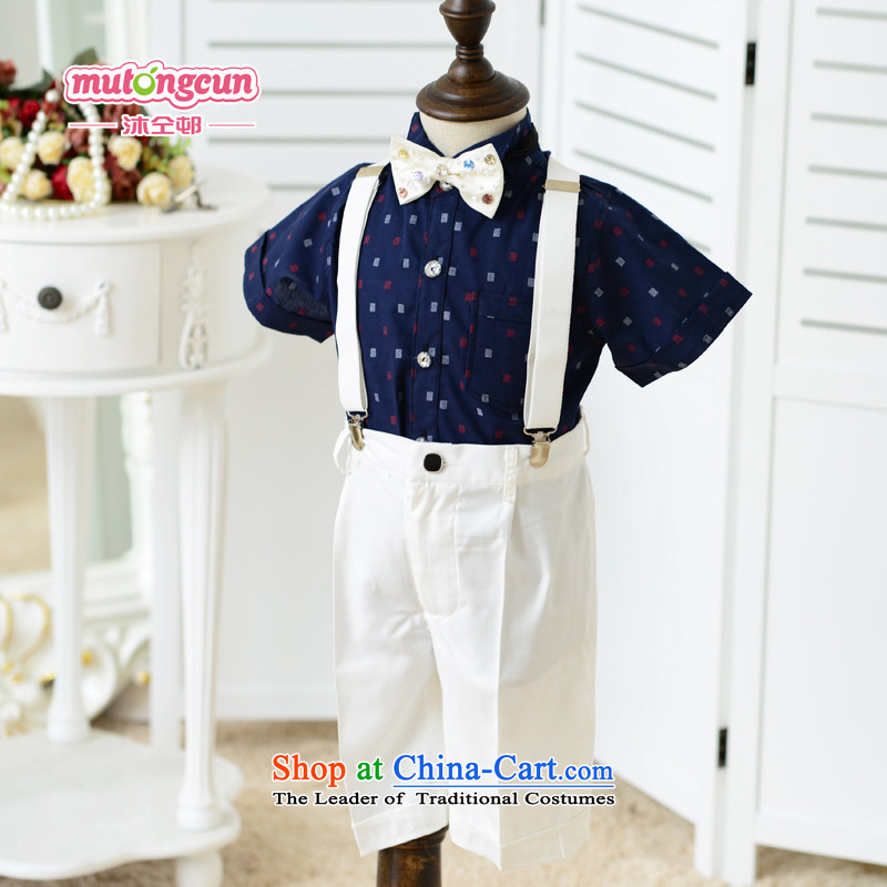 Bathing in the staff of the estate boy strap Flower Girls dress 2015 boy jumpsuits kit, the Bangwei costumes and shirts trousers will BD06 dark blue shirt + white strap shorts 150cm, bathing in the staff of the estate shopping on the Internet has been pre