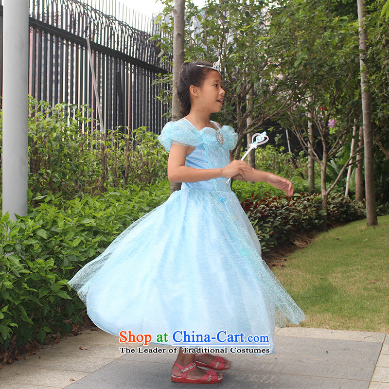 In accordance with the Share Option Scheme, the Bangwei 2015 princess hundreds skirt the same Cinderella Princess skirts of their children dress skirt frozen dresses Christmas children's clothing female blue dress + stamp gloves Four piece set in accordan