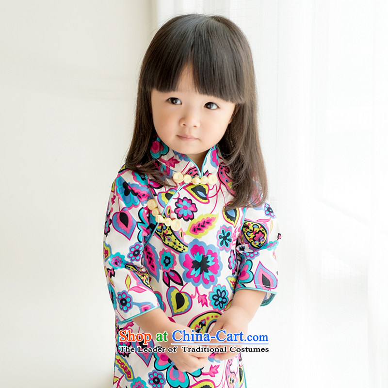 Child Lok Wei spring and autumn) Children Tang dynasty qipao girls 7 cuff dresses abstract flower VISCOSE SATIN pure cotton dress suits China Wind 110 girls Lok Wei (tonglehui) , , , shopping on the Internet