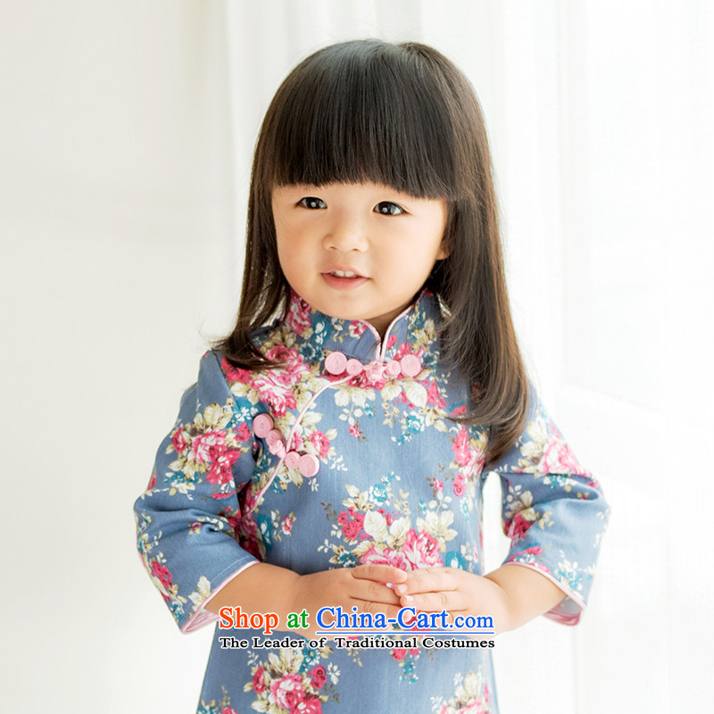 Child Lok Wei spring and autumn_ Children Tang dynasty qipao girls 7 cuff dresses floral cotton dress suits your baby antique Chinese?80
