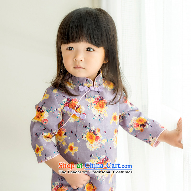 Child Lok Wei spring and autumn) Children Tang dynasty qipao girls 7 cuff cotton linen dresses Chinese Chrysanthemum retro baby suit 120 girls skirts Lok Wei (tonglehui) , , , shopping on the Internet