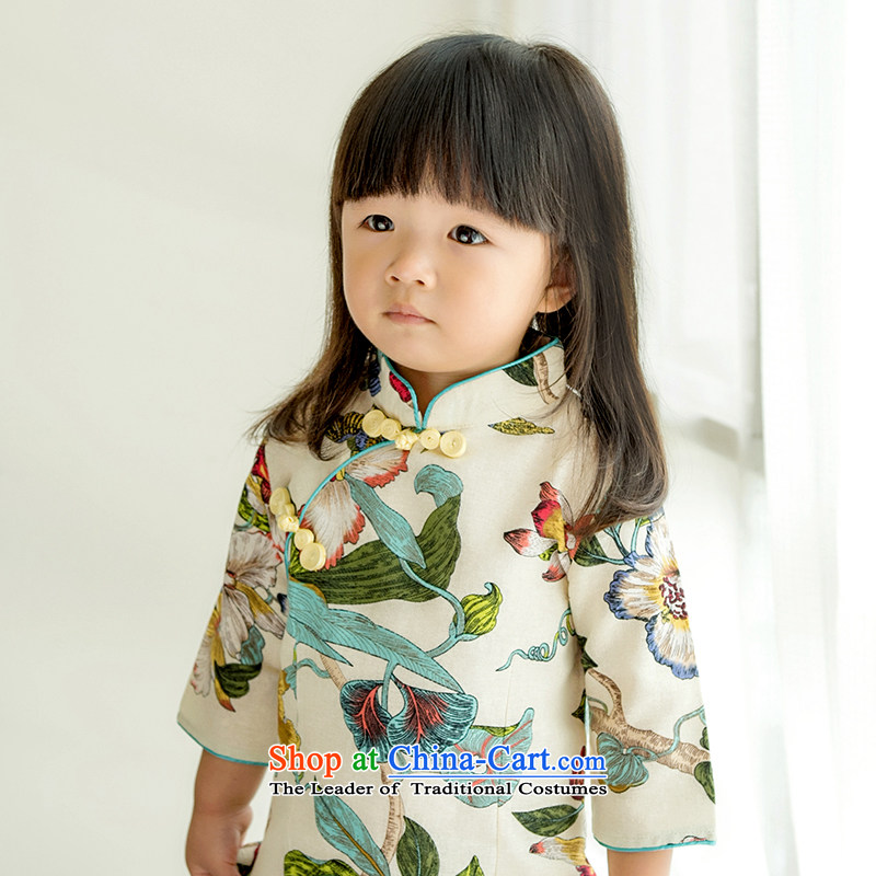 Child Lok Wei spring and autumn_ Children Tang dynasty qipao girls 7 cuff dresses cotton linen china wind skirt suits your baby retro 120