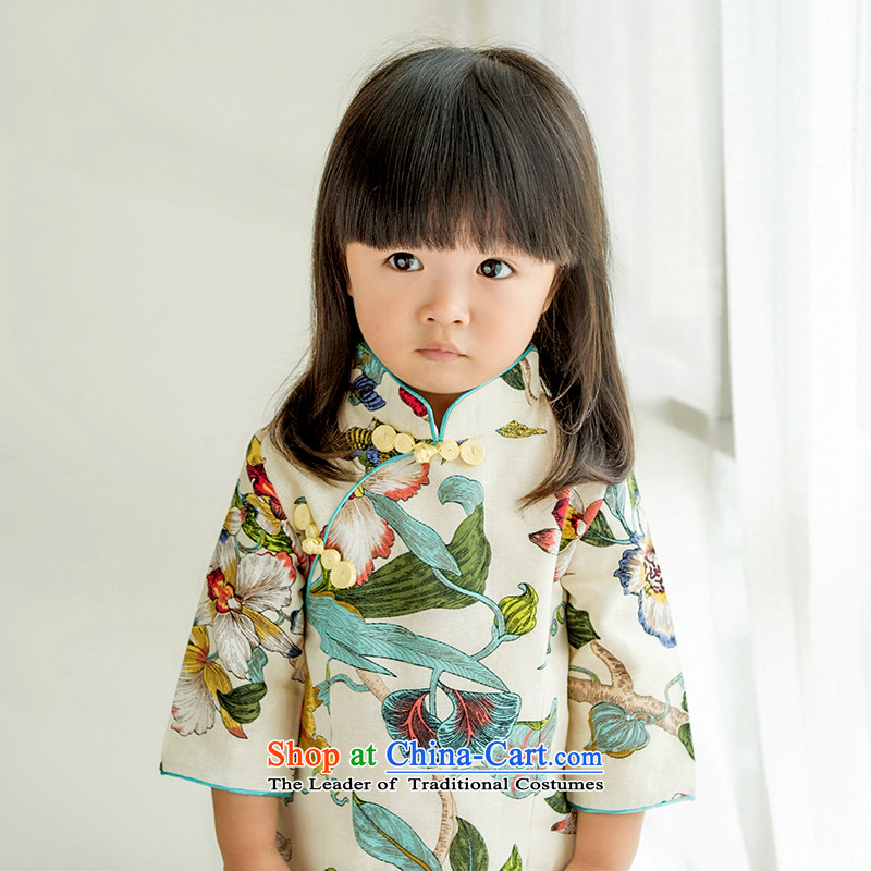 Child Lok Wei spring and autumn) Children Tang dynasty qipao girls 7 cuff dresses cotton linen china wind retro baby suit 120 girls skirts Lok Wei (tonglehui) , , , shopping on the Internet