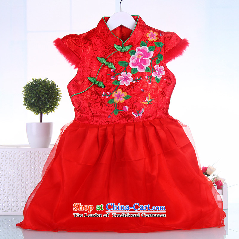 The new summer children qipao Tang dynasty short-sleeved girls cheongsam dress your baby girl pure cotton guzheng will Red 140
