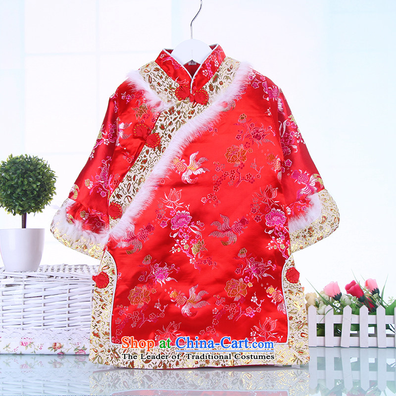 Autumn and winter girls qipao Tang dynasty cheongsam dress children girls pure cotton dress will serve the interpolator Red?120