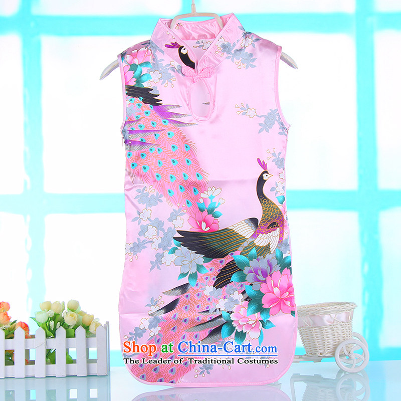 M-ki 2015 Spring Summer girls short-sleeved dresses Chinese Antique Children Tang dynasty 4691A qipao baby pink?140