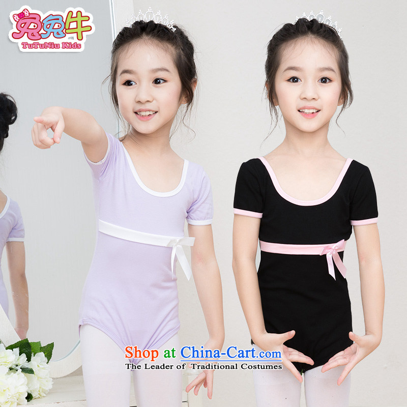 Rabbit and cattle children dance services girls ballet skirt long-sleeved dress Dance 2015 new children dance wearing long-sleeved black 140 tapes and cattle and shopping on the Internet has been pressed.