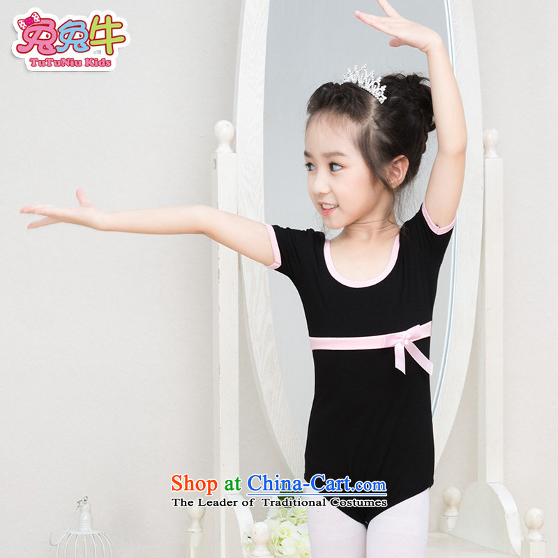 Rabbit and cattle children dance services girls ballet skirt long-sleeved dress Dance 2015 new children dance wearing long-sleeved black 140 tapes and cattle and shopping on the Internet has been pressed.