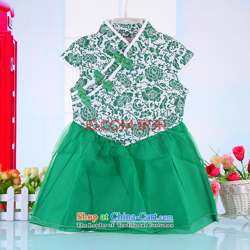 Children qipao girls Tang dynasty princess skirt 61 female babies dance performances to porcelain skirt 4451 Green?100