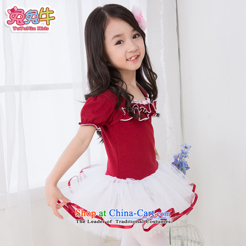 Rabbit and cattle children dance wearing summer female Korean girls ballet skirt exercise clothing long-sleeved children dance red 120-130 and services and cattle shopping on the Internet has been pressed.