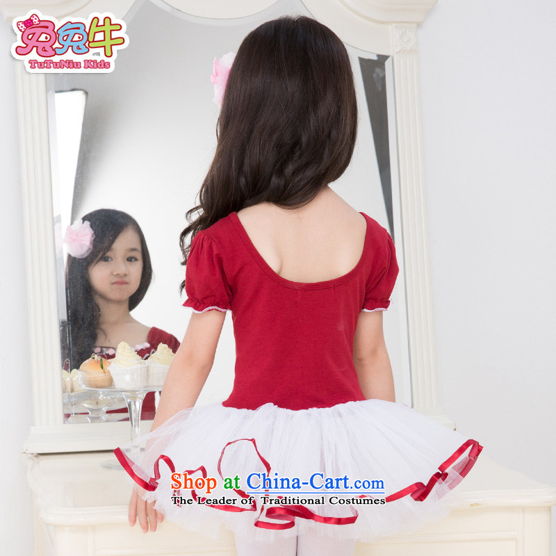 Rabbit and cattle children dance wearing summer female Korean girls ballet skirt exercise clothing long-sleeved children dance red 120-130 and services and cattle shopping on the Internet has been pressed.