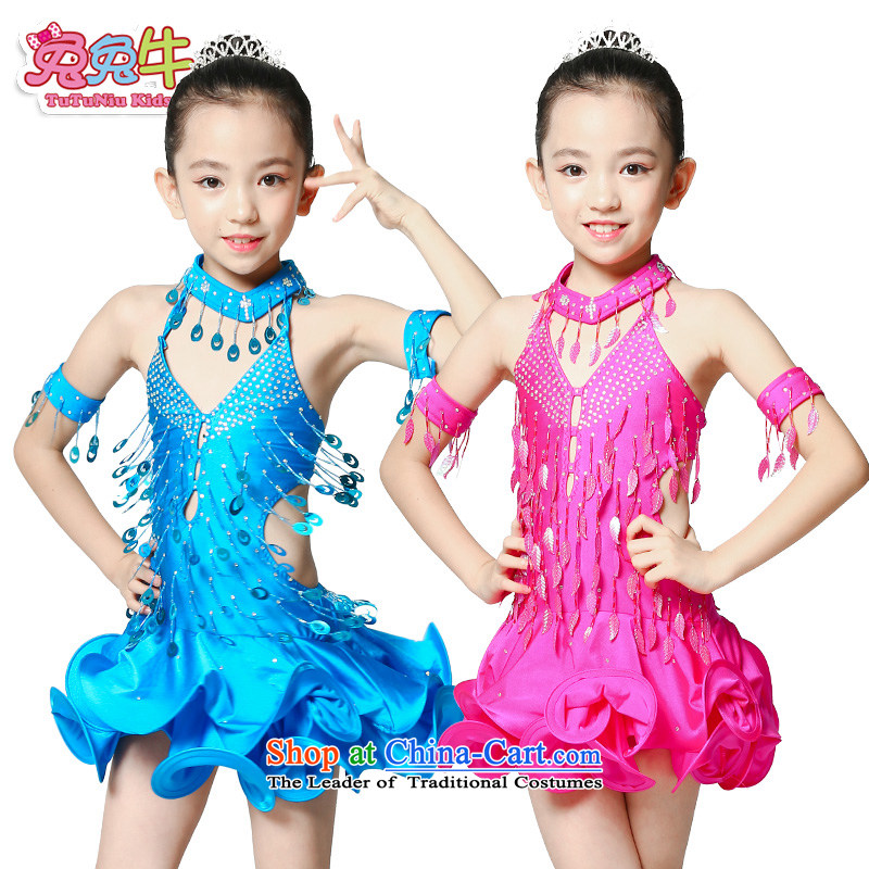 Rabbit and cattle Latin dance wearing the girl children serving Latin game services will children Latin dance skirt girls and rabbit Cattle Blue 160 shopping on the Internet has been pressed.