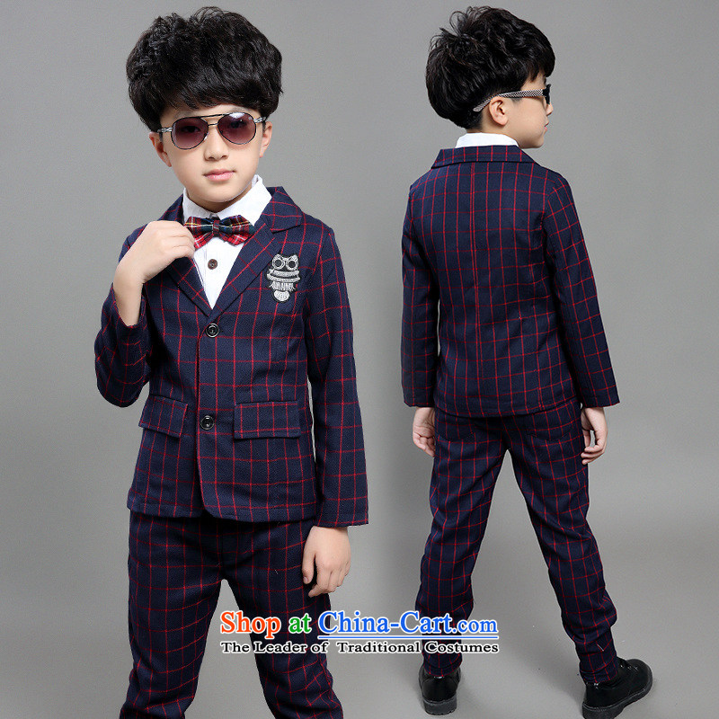 New Postshop Souvenirs childhood Nga male children's wear Korean latticed suits CUHK child Wild Child dress suits for the small festivals will show two kit boys clothes Qiu Hong latticed kit (two) 160 yards (recommendation 145-155CM), standing Nga fun chi