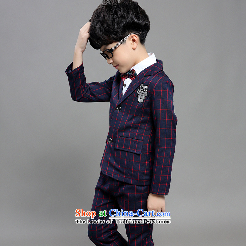 New Postshop Souvenirs childhood Nga male children's wear Korean latticed suits CUHK child Wild Child dress suits for the small festivals will show two kit boys clothes Qiu Hong latticed kit (two) 160 yards (recommendation 145-155CM), standing Nga fun chi
