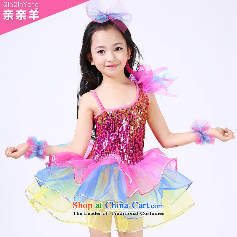 Kiss the sheep will girl children to Seven Colored dress show services small moderator clothing early childhood on modern dance piece collective dance cloak skirt of serving red 120 Kiss sheep qinqinyang) , , , shopping on the Internet