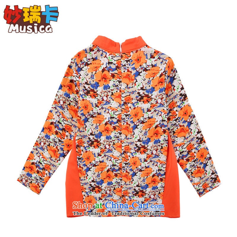Mya@ children's wear girls stitching qipao shirt children saika ethnic costumes CUHK child guzheng will orange Begonia 160 Miu@ , , , shopping on the Internet