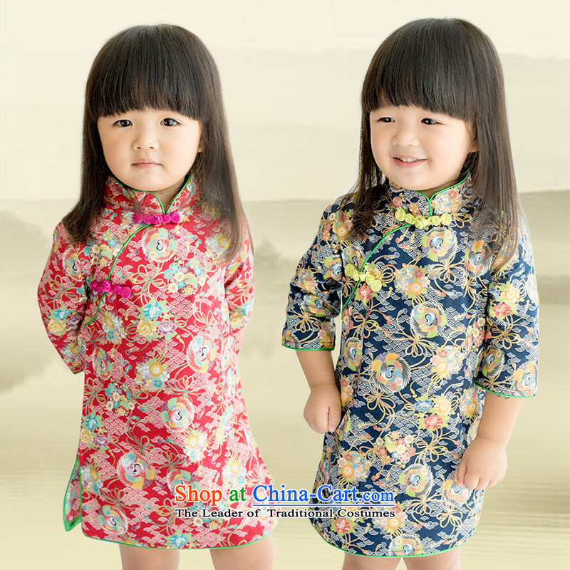 Child Lok Wei spring and autumn) Children Tang dynasty qipao girls 7 cuff dresses Japan imports pure cotton Chinese baby blue skirt 120 girls Lok Wei (tonglehui) , , , shopping on the Internet