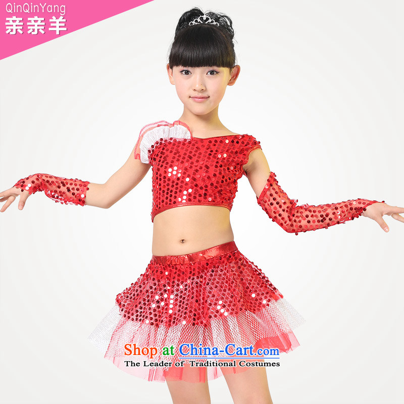 Kiss sheep flagship store children costumes female children dance modern dance Female dress uniform dress that early childhood game costumes and red150cm