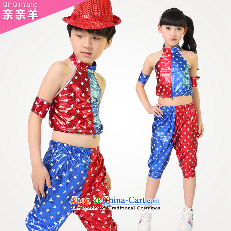 61. Children's entertainment dress costumes Girls Boys jazz dance costumes child care services for boys and girls dance performances jazz dance wearing Blue + red?150cm
