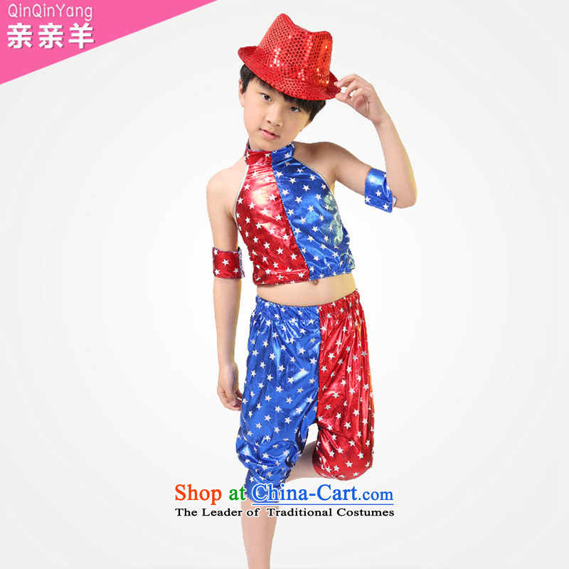 61. Children's entertainment dress costumes Girls Boys jazz dance costumes child care services for boys and girls dance performances jazz dance wearing Blue + red 150cm, kiss sheep qinqinyang) , , , shopping on the Internet