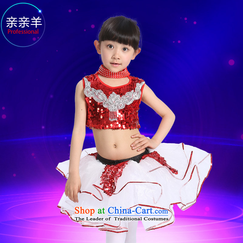 Kiss sheep flagship 2015 New 61 children costumes girls jazz dance wearing bright skirt dance piece Child Care Pack Girls contest costumes and red?140cm