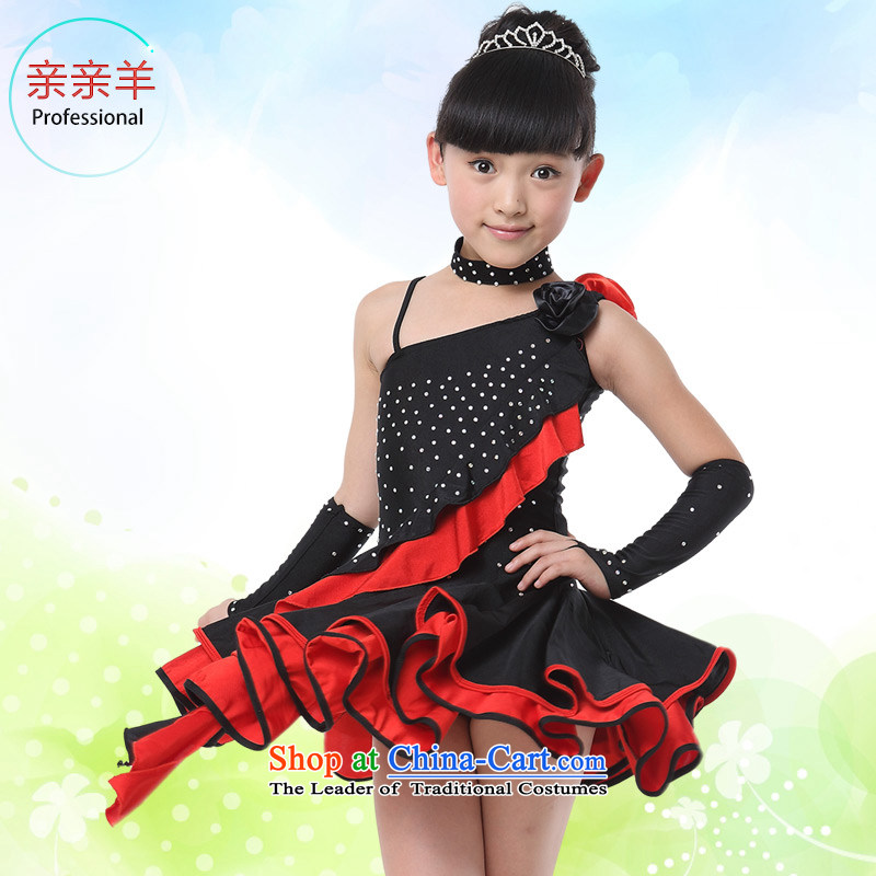 Kiss sheep children Latin dance costumes girls exercise clothing children Latin dance competition on early childhood services show chip Latin clothing black 130cm