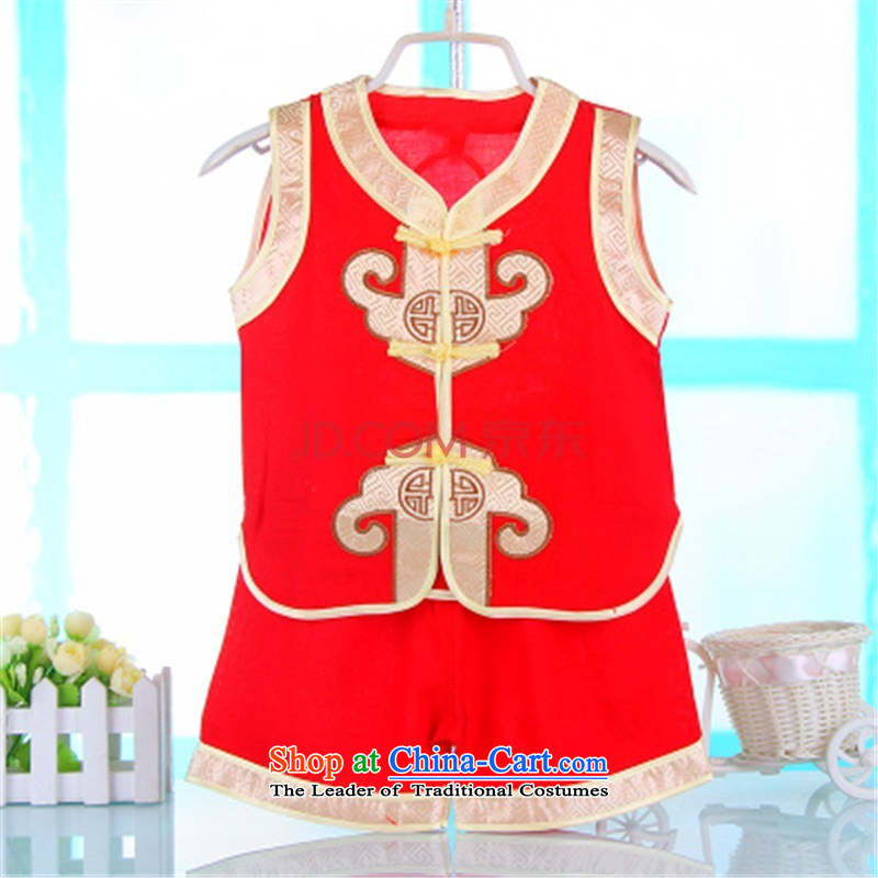 The Tang dynasty children summer short-sleeved baby birthday dress pants Kit Chinese dance folk art martial arts apparel. . Red 90, small and Dodo xiaotuduoduo) , , , shopping on the Internet
