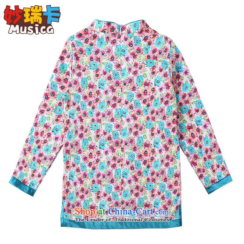 Mya Sui Tang dynasty card girls with improved Han-Fall Classics China wind of child long-sleeved T-shirt and fresh floral qipao daisies 140 Miu@ , , , shopping on the Internet