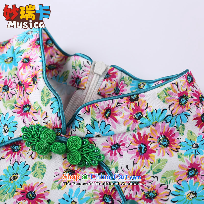 Mya Sui Tang dynasty card girls with improved Han-Fall Classics China wind of child long-sleeved T-shirt and fresh floral qipao daisies 140 Miu@ , , , shopping on the Internet