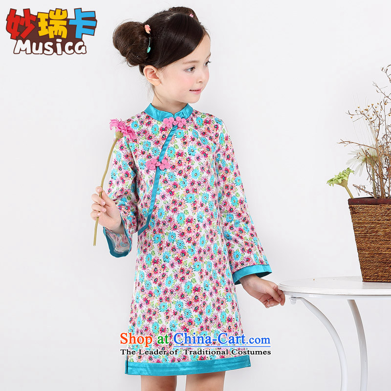 Children qipao girls Tang Dynasty Chinese New Year 2015 Autumn dresses little girl guzheng will long-sleeved fresh daisies 160 Miu@ , , , shopping on the Internet
