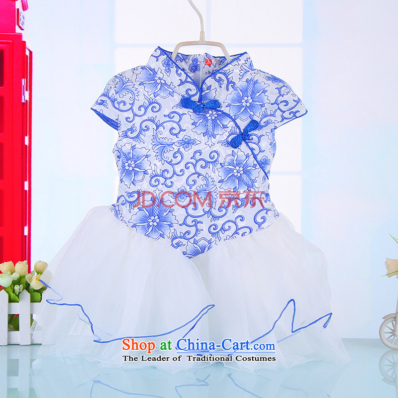 Children's Wear 15 summer girls dresses children of ethnic princess skirt baby cheongsam dress porcelain dress 4524th Blue90