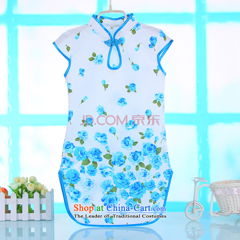 The girl child cotton linen ink butterfly cheongsam dress Clothes Summer 2015 Children baby national qipao 4682 porcelain blue 110 Bunnies Dodo xiaotuduoduo) , , , shopping on the Internet