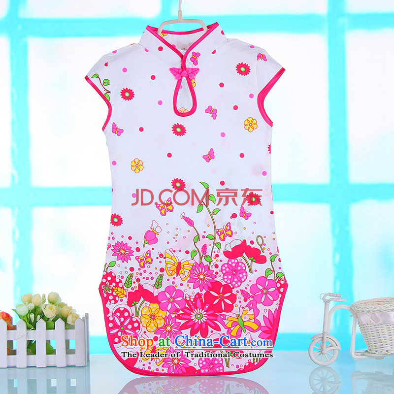 The girl child cotton linen ink butterfly cheongsam dress Clothes Summer 2015 Children baby national qipao 4682 100