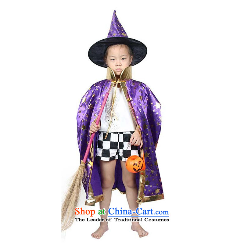 Adjustable leather case package Halloween mantle children's clothing magician mantle mantle children five-star Grand Prix funnels Fung Mo broom Purple