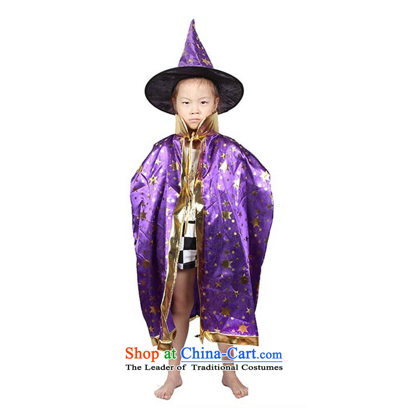 Adjustable leather case package Halloween mantle children's clothing magician mantle mantle children five-star Grand Prix funnels Fung Mo broom purple, leather case package has been pressed shopping on the Internet