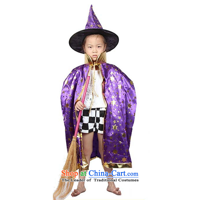 Adjustable leather case package Halloween mantle children's clothing magician mantle mantle children five-star Grand Prix funnels Fung Mo broom purple, leather case package has been pressed shopping on the Internet