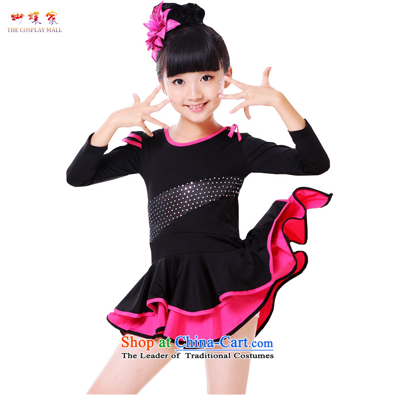 Butterfly Children Latin dance skirt girls Latin exercise clothing cuhk child long-sleeved Latin practitioners and fewer children fall skirt Latin Performance Service Code 140 recommendations black 130cm tall through