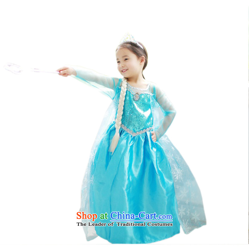 Mrs Ingrid Yeung Mei Aicha so dresses frozen ice and snow Qi Yuan dresses Aisha Princess skirt elsa long children and of children's wear dresses Queen Princess skirt + wig + Crown + magic wand + + necklace + hand gloves chain + 130 yards height 115-125CM,