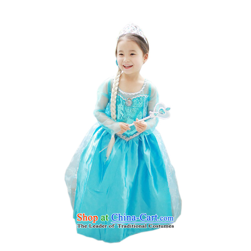 Mrs Ingrid Yeung Mei Aicha so dresses frozen ice and snow Qi Yuan dresses Aisha Princess skirt elsa long children and of children's wear dresses Queen Princess skirt + wig + Crown + magic wand + + necklace + hand gloves chain + 130 yards height 115-125CM,