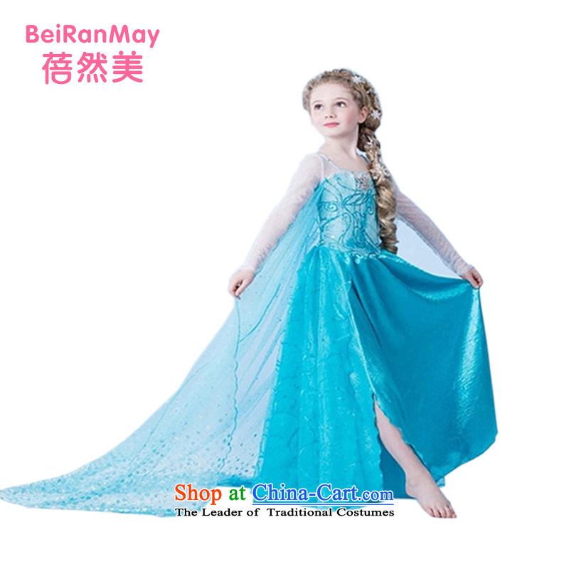 Mrs Ingrid Yeung Mei?motherly so Aicha snow and ice princess Qi Yuan skirt Aisha long-sleeved princess dress skirt the skirt of discontinuing the girl will delay_ long skirt princess skirt + wig + Crown + magic wand + + necklace + hand gloves chain +?130