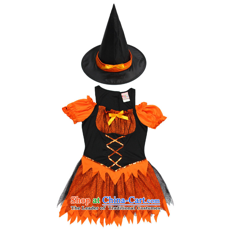 Fantasy to send girls Halloween costume kindergarten school performance apparel orange witch skirt witch dresses orange witch skirt 130cm, fantasy party (magikparty) , , , shopping on the Internet