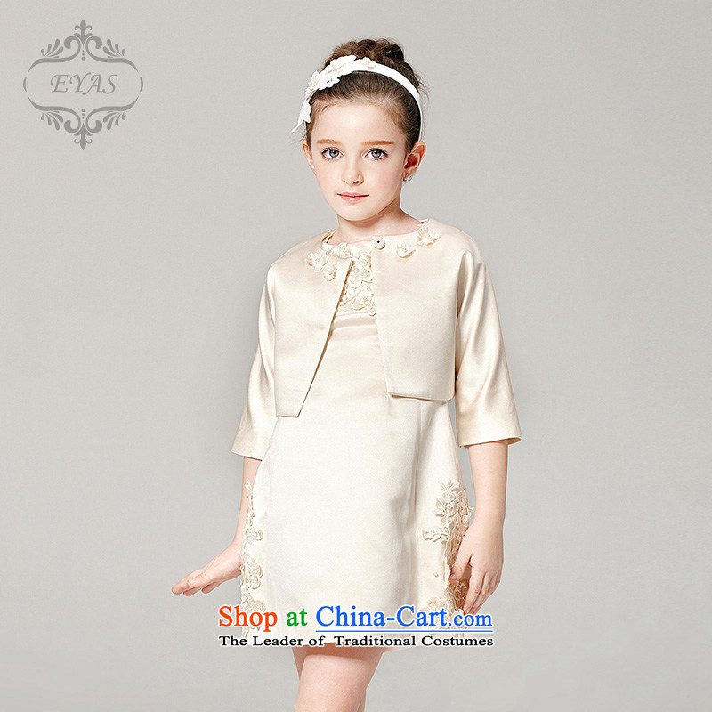 Eyas of children's wear girls Fall_Winter 2015 new kit two small wind A Skirt Heung-coats of children of 7 to cuff dress skirt champagne color 150cm_ spot_